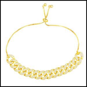 Gold Plated Cuban Link Anklet Rhinestone Filled Hip Hop Elegant Bracelet